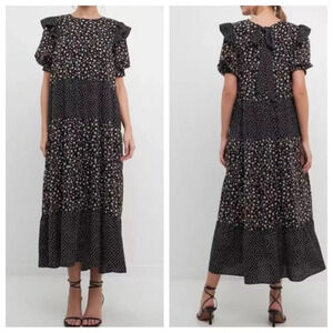 New! Free The Roses Floral & Dot Print Maxi Dress 16642